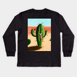 Laughing cactus in the desert Kids Long Sleeve T-Shirt